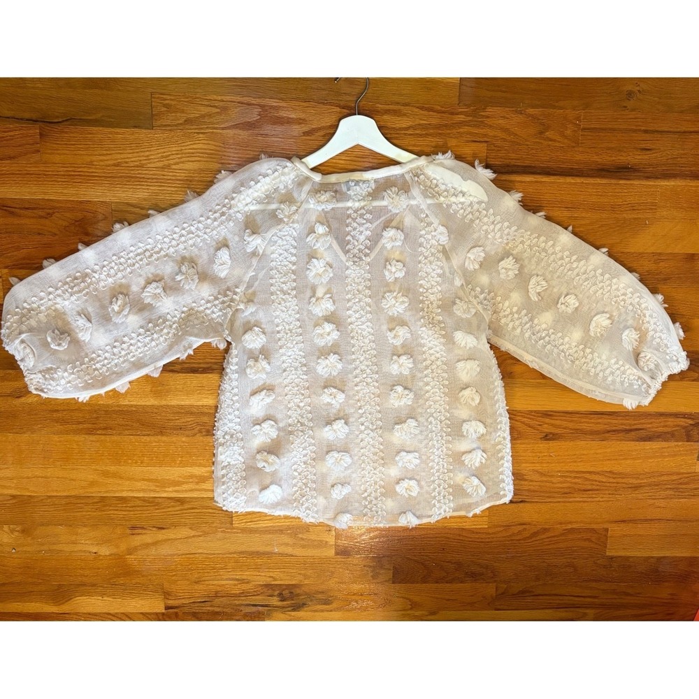 Calypso St Barth Women Peasant Top S Floral Textured Boho Quiet Luxury Old Money - Picture 4 of 9